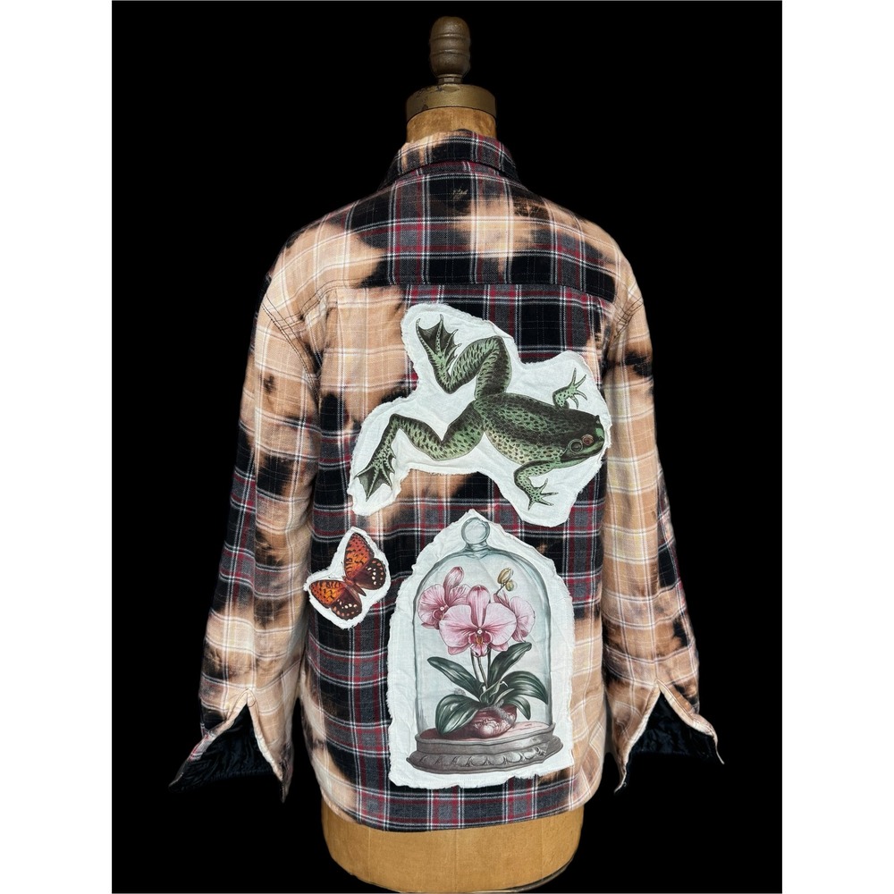 Upcycled Wrangler Utility Sherpa Flannel Jacket Folk Art Size S Petite